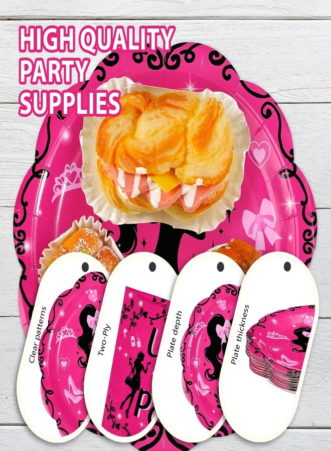 Greencian 168Pcs Hot Pink Birthday Party Supplies Set Black Fashion Girl Plates and Napkins Cute Princess Decorations Tableware Set for Birthday Disco Party Supplies，Serves 24 - Image 4
